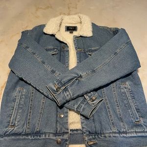 Denim Button-Up Jacket with fur